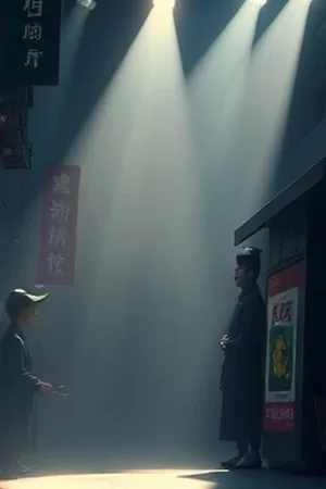 银盐时代竖版剧照，暗房红光下晾晒的胶片